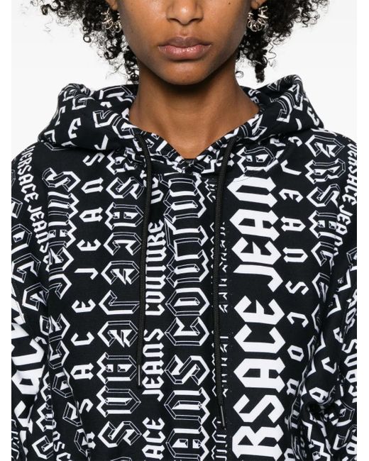 Versace Jeans Couture Black Logo-Print Cotton Hoodie