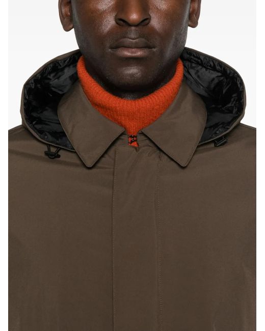 Herno Brown Hooded Concealed-Zip Coat for men