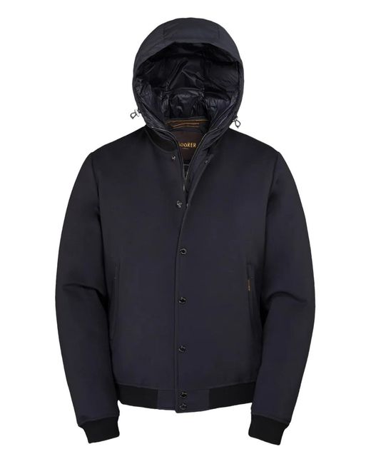 Moorer Blue Hooded Bomber Jacket for men