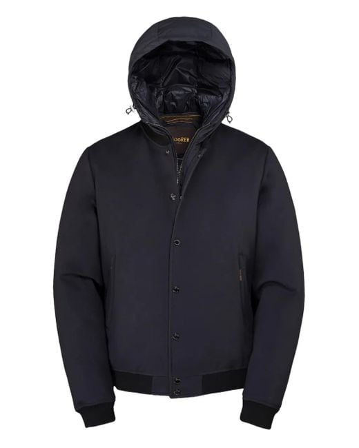 Moorer Blue Hooded Bomber Jacket for men