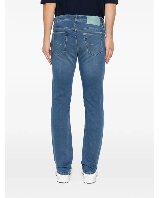 Jacob Cohen Blue Logo-Patch Whiskered Jeans for men