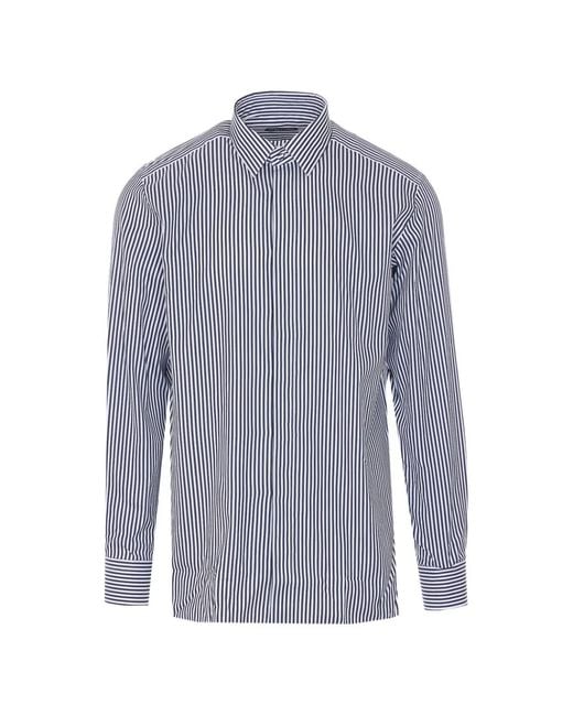 Tom Ford Blue Striped Button Shirt for men
