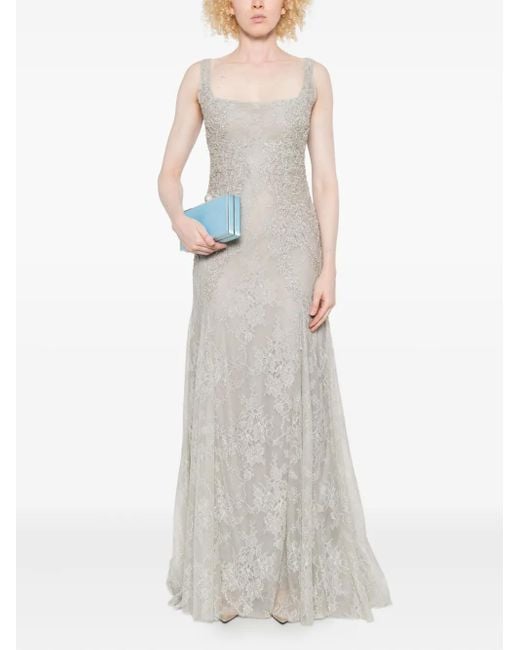 Costarellos White Lace-Embellished Sleeveless Maxi Dress