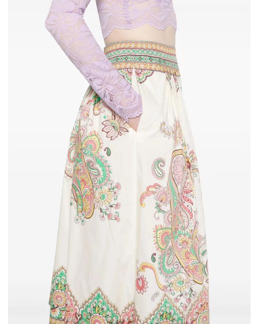 Falda Midi De Popelin De Algodon Etro de color Multicolor