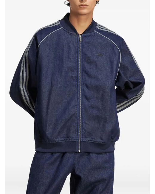 Adidas Blue Three-Stripe Bomber Jacket for men