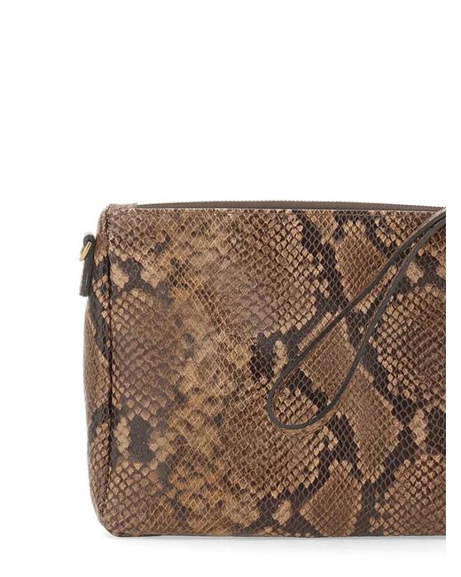 Gianni Chiarini Brown Nora Snake-Print Leather Clutch Bag