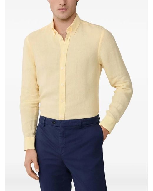 Hackett Blue Brompton Button-Down Linen Shirt for men