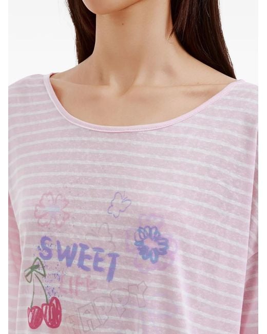 B+ AB Pink Striped Graphic-Print Long-Sleeve T-Shirt