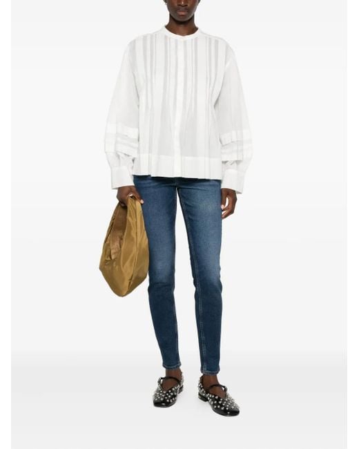 Marc O' Polo White Pleated Button-Up Blouse