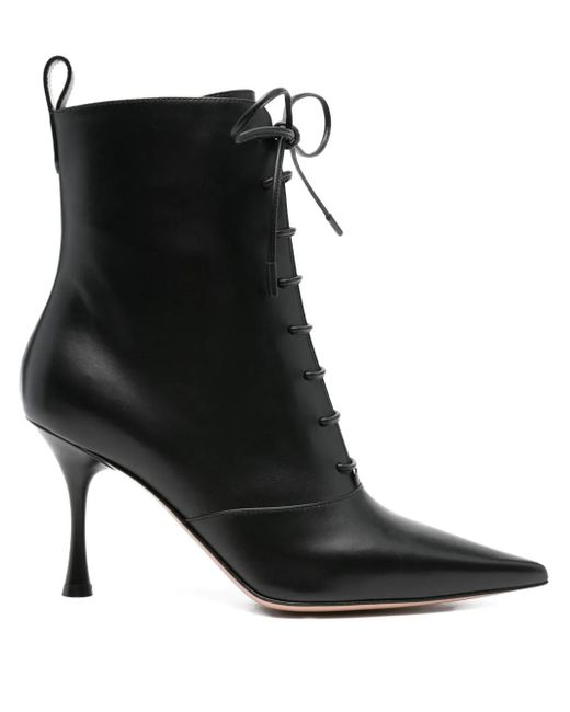 Gianvito Rossi Black 85Mm Lace-Up Pointed-Toe Boots
