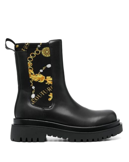 Versace Jeans Couture Black Baroque-Print Ankle Boots