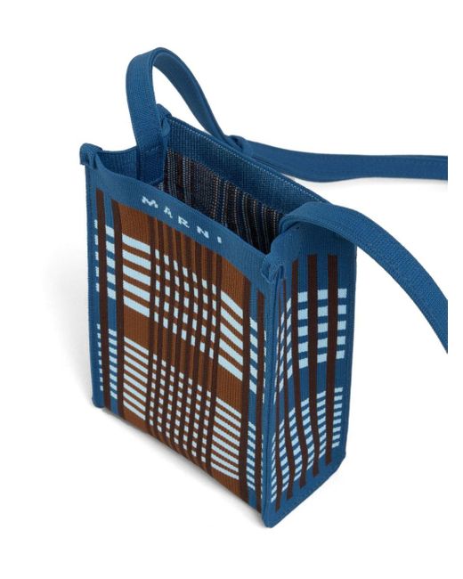 Marni Blue Checked Jacquard Shoulder Bag for men