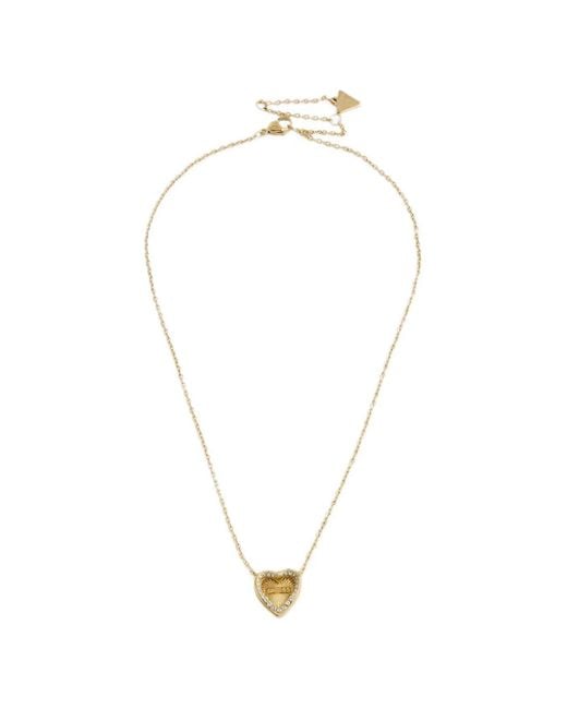 Guess White Mon Amour Crystal-Embellished Heart Necklace