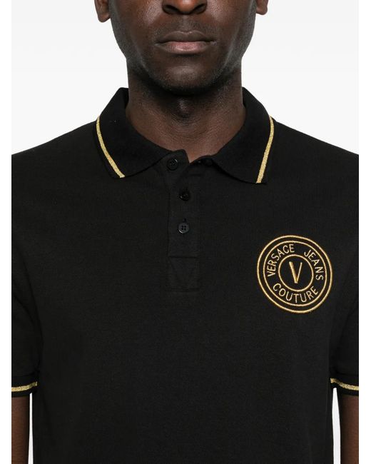 Versace Jeans Couture Black Logo-Appliqué Polo Shirt for men