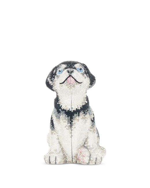 Judith Leiber White Puppy Sadie Crystal-Embellished Clutch Bag