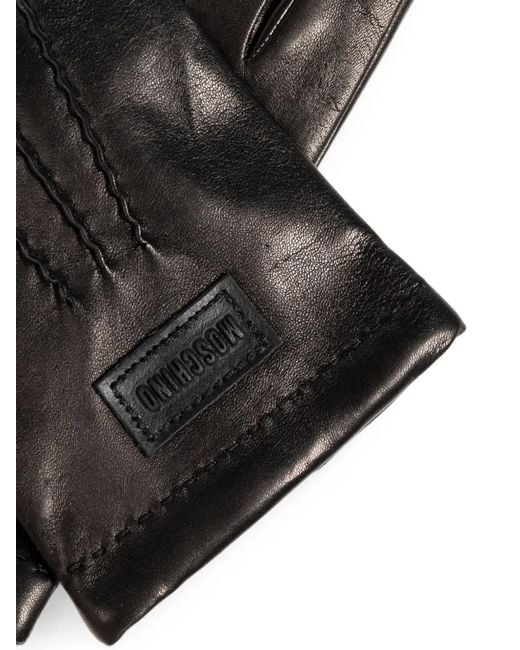 Moschino Black Lederhandschuhe Mit Logo-Patch