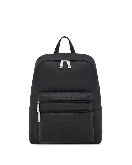 Ferragamo Black Embossed-Logo Leather Backpack for men