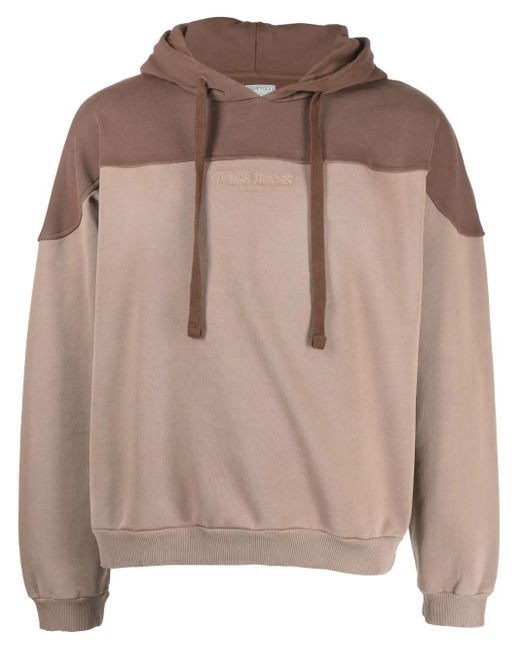 Guess Brown Embroidered-Logo Cotton Hoodie