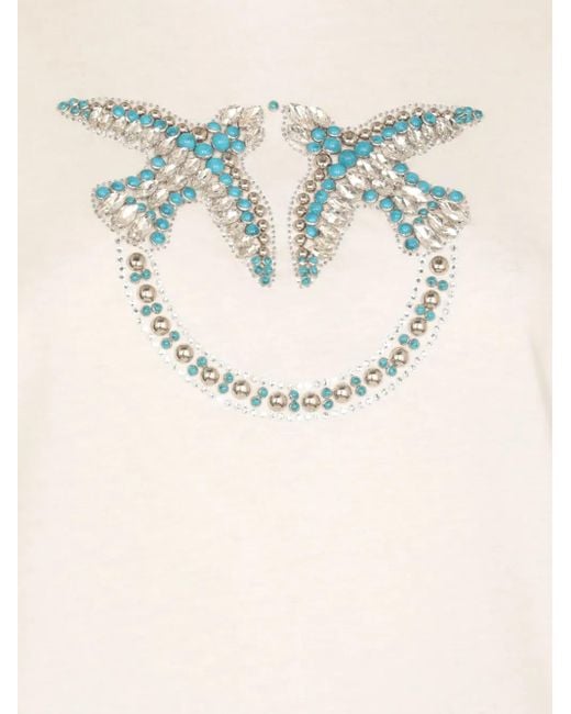 Pinko White Love Birds Studded T-Shirt