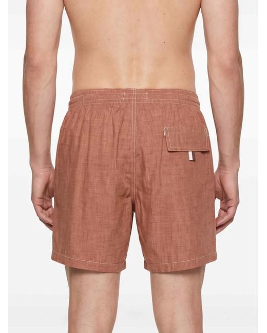 Canali Brown Drawstring Stitch Swim Shorts for men