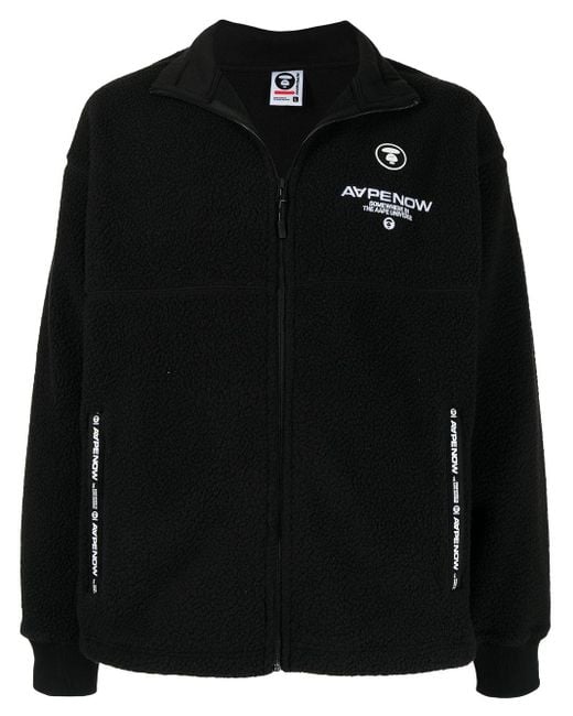 Aape By A Bathing Ape Black Embroidered-Logo Zip-Up Fleece Sweatshirt for men