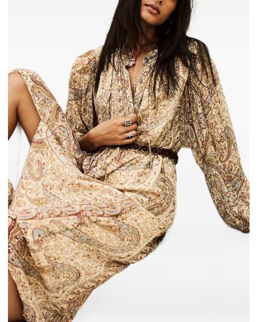 Ba&sh Natural Ciahara Paisley-Print Ruffled Midi Shirt Dress
