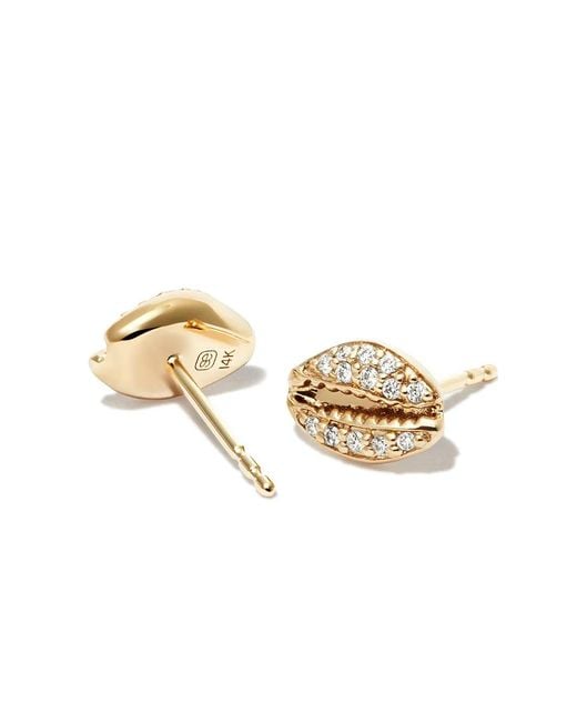 Sydney Evan Metallic 14kt Yellow Gold Cowrie Shell Diamond Stud Earrings
