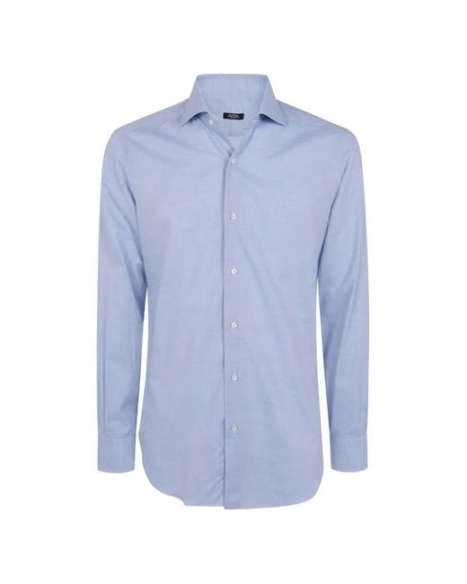 Barba Napoli Blue Herringbone-Weave Long-Sleeve Shirt for men