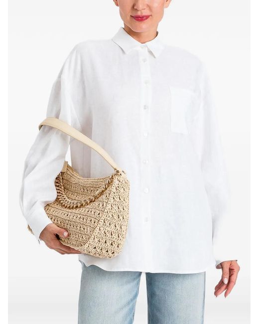 Twinset White Linen Shirt With Embroidered Logo