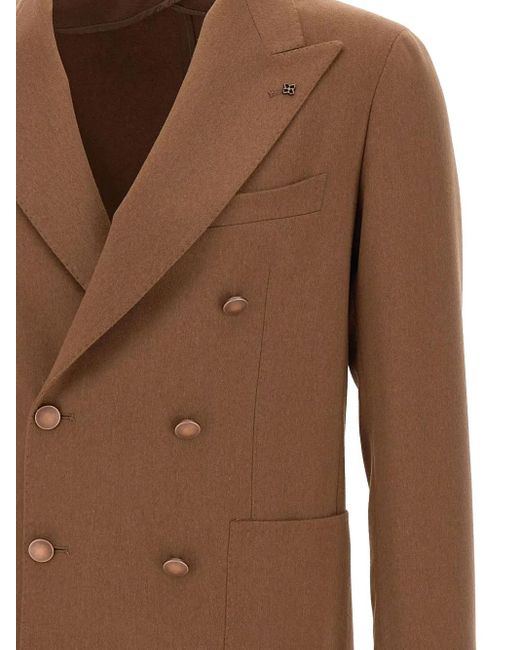 Tagliatore Brown Double-Breasted Patch-Pocket Jacket for men