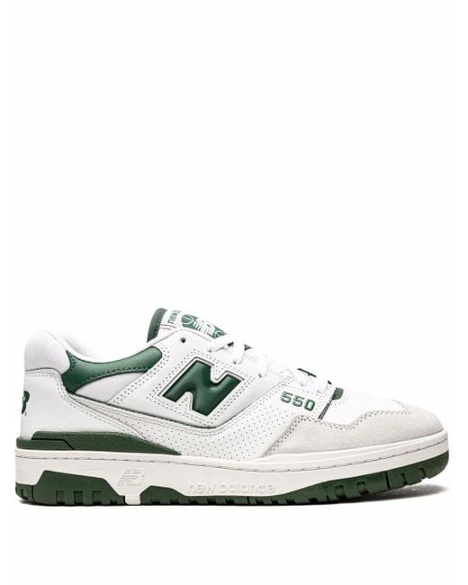 New Balance White 550 /Team Forest" Sneakers