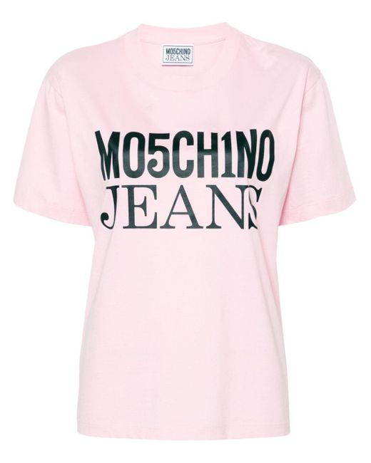 Moschino Jeans Katoenen T-shirt Met Logoprint in het Pink