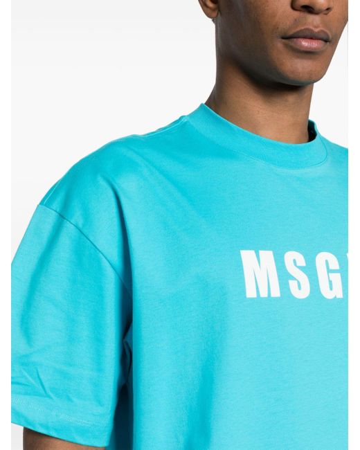 Camiseta con logo estampado MSGM de hombre de color Blue