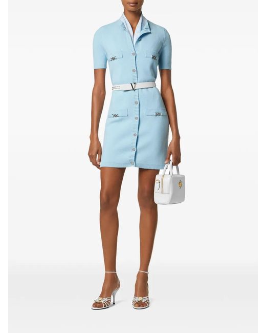 Versace Blue Wool-Cashmere Knit Shirt Dress