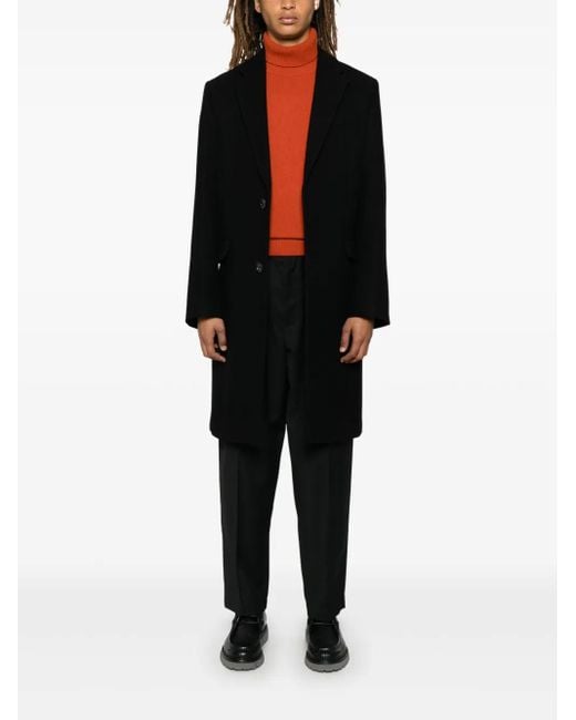 AMI Black Wool Single-Breasted Coat for men
