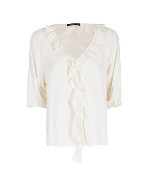 Seventy White Ruffled V-Neck Blouse
