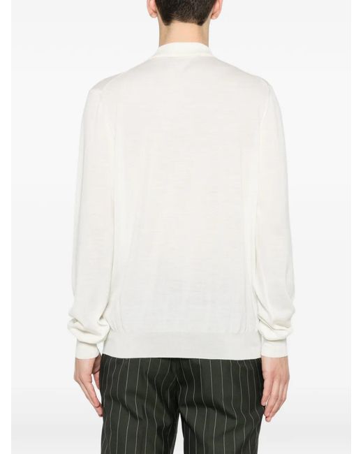 Tagliatore White Long Sleeve Knit Polo For for men