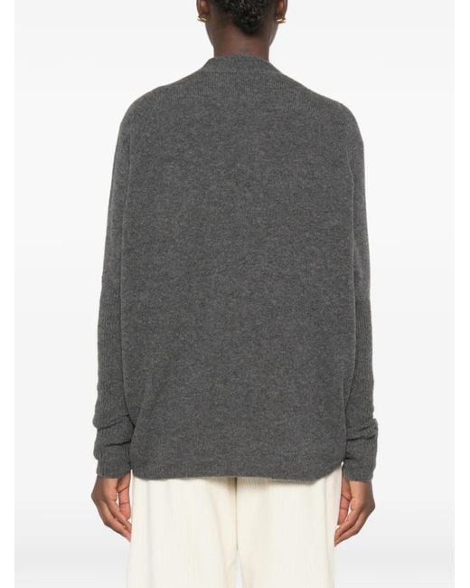 Alysi Gray Ribbed-Trims V-Neck Cardigan