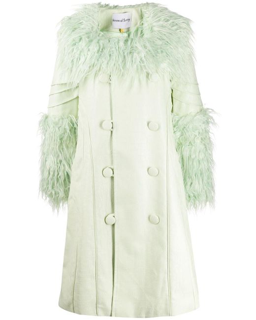 House Of Sunny Green Faux-fur Collar Coat