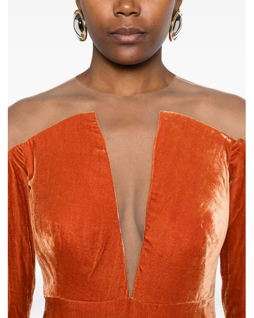 Gemy Maalouf Red Velvet V-Neck Maxi Dress