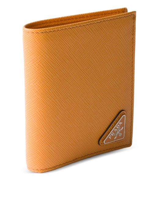 Prada Orange Triangle-Logo Leather Wallet for men