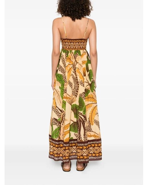 Farm Rio Metallic Folliage Sketch Cotton-Blend Maxi Dress