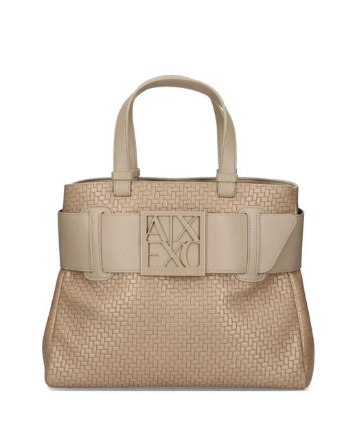 ARMANI EXCHANGE Natural Woven Logo Tote Bag