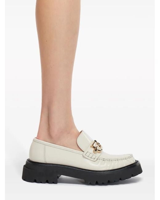 Ferragamo White Gancio Leather Loafers