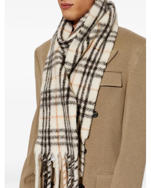 Burberry White Check-Pattern Fringed Scarf