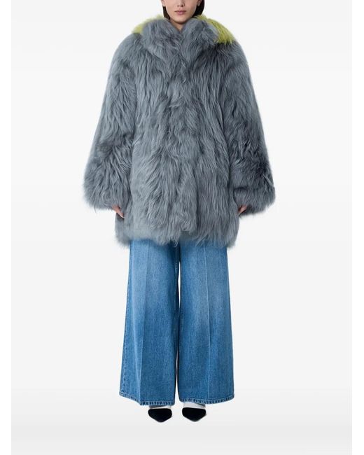 Marni Blue Single-Breasted Shearling Coat
