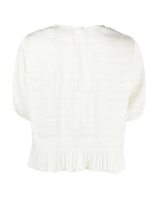 Ba&sh White Ruched Short-Sleeved Blouse