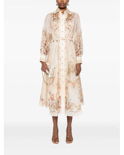Zimmermann Natural Floral-Print Buttoned Midi Dress