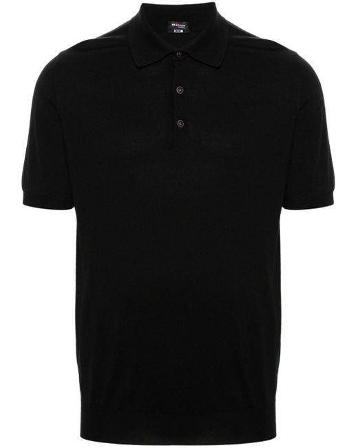 Kiton Black Fine-knit Polo Shirt for men