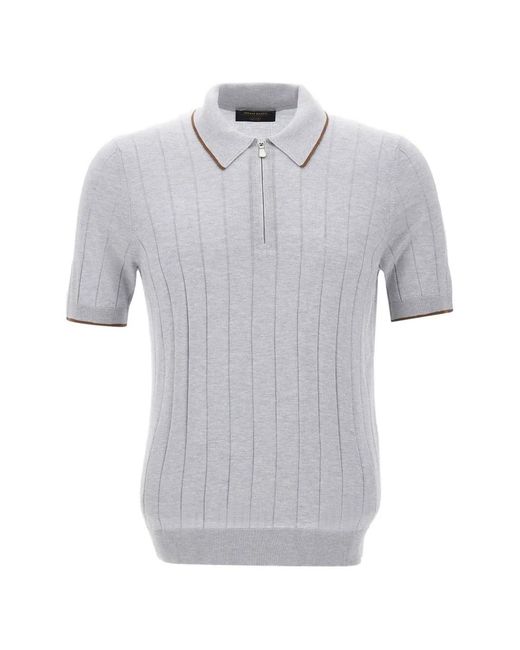 Gran Sasso Gray Ribbed-Knit Silk Polo Shirt for men
